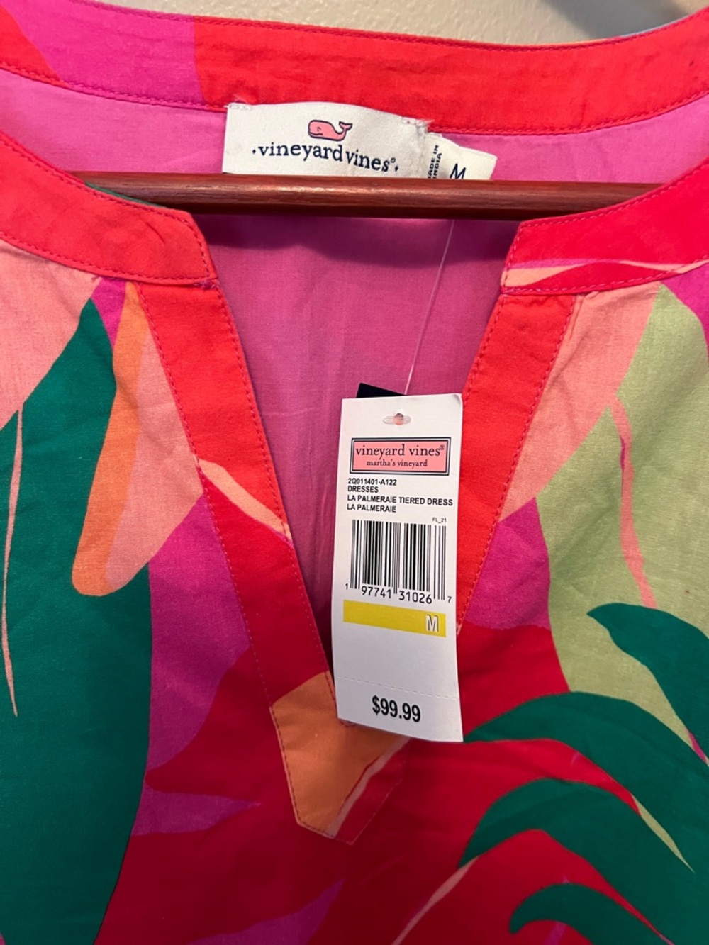 Vineyard vines bright  Tropical Print tiered slip on Babydoll Dress NWT Size M. - Picture 4 of 7